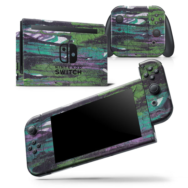 Abstract Cracked Green Paint Wall - Skin Wrap Decal for Nintendo Switch Lite Console & Dock - 3DS XL - 2DS - Pro - DSi - Wii - Joy-Con Gaming Controller