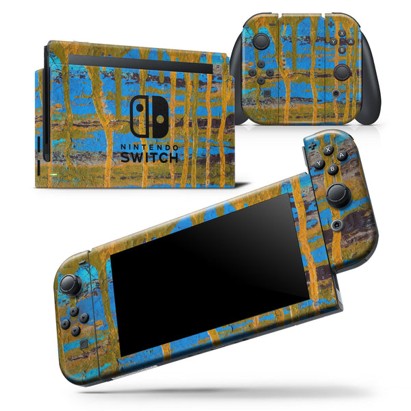 Abstract Gold and Teal Wet Paint - Skin Wrap Decal for Nintendo Switch Lite Console & Dock - 3DS XL - 2DS - Pro - DSi - Wii - Joy-Con Gaming Controller