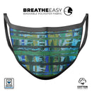 Abstract Green Plaid Paint Wall - Made in USA Mouth Cover Unisex Anti-Dust Cotton Blend Reusable & Washable Face Mask with Adjustable Sizing for Adult or Child