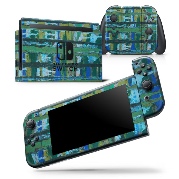 Abstract Green Plaid Paint Wall - Skin Wrap Decal for Nintendo Switch Lite Console & Dock - 3DS XL - 2DS - Pro - DSi - Wii - Joy-Con Gaming Controller