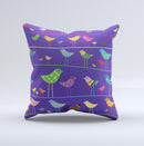 Abstract Pattern-Filled Birds Ink-Fuzed Decorative Throw Pillow