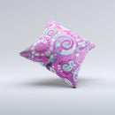Abstract Pink Purple Vector Swirled Pattern Ink-Fuzed Decorative Throw Pillow