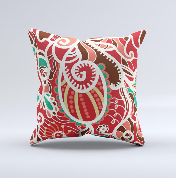 Abstract Red Green Vector Pattern Ink-Fuzed Decorative Throw Pillow