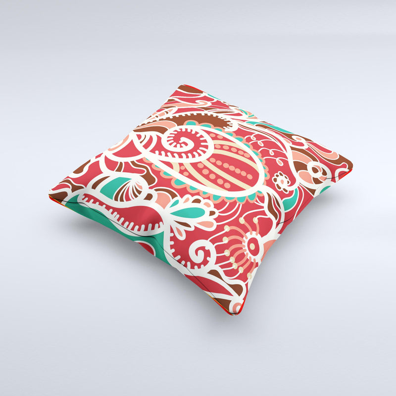 Abstract Red Green Vector Pattern Ink-Fuzed Decorative Throw Pillow