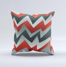 Abstract Red, Grey and White ZigZag Pattern ink-Fuzed Decorative Throw Pillow