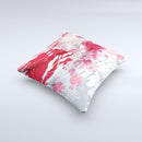 Abstract Red, Pink and White Paint Splatter ink-Fuzed Decorative Throw Pillow