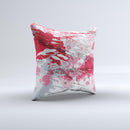 Abstract Red, Pink and White Paint Splatter ink-Fuzed Decorative Throw Pillow