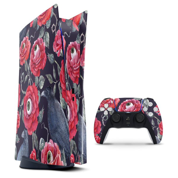 Abstract Roses with Eyes - Full Body Skin Decal Wrap Kit for Sony Playstation 5, Playstation 4, Playstation 3, & Controllers