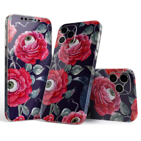 Abstract Roses with Eyes // Full-Body Skin Decal Wrap Cover for Apple iPhone 15, 14, 13, Pro, Pro Max, Mini, XR, XS, SE (All Models)