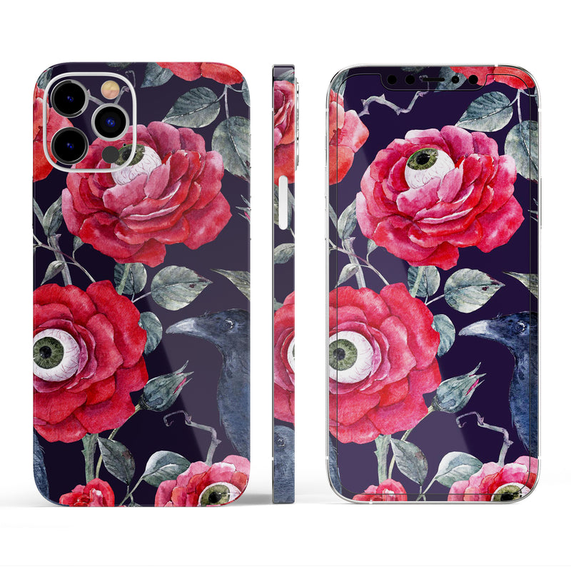 Abstract Roses with Eyes // Full-Body Skin Decal Wrap Cover for Apple iPhone 15, 14, 13, Pro, Pro Max, Mini, XR, XS, SE (All Models)