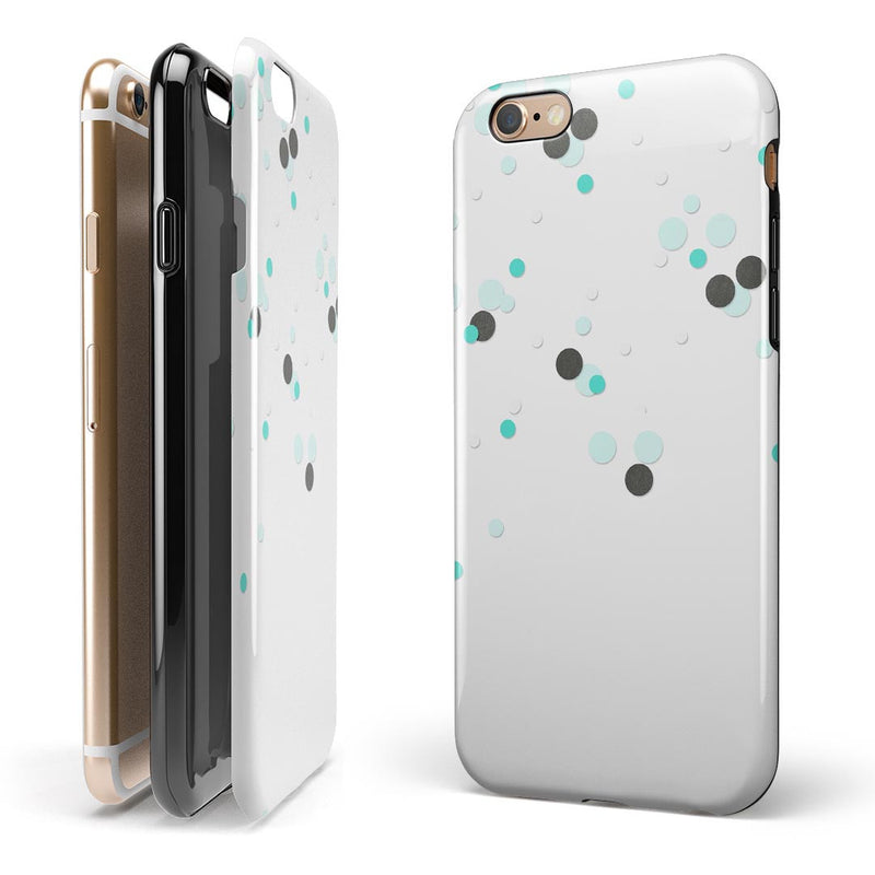 Abstract Scattered Black and Teal Dots iPhone 6/6s or 6/6s Plus 2-Piece Hybrid INK-Fuzed Case