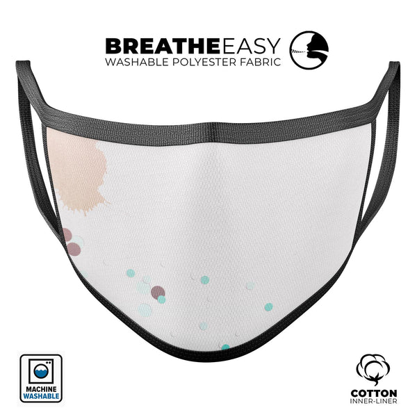 Abstract Scattered Teal Dots with Paint Spill - Made in USA Mouth Cover Unisex Anti-Dust Cotton Blend Reusable & Washable Face Mask with Adjustable Sizing for Adult or Child