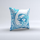 Abstract Vibrant Blue Swirled Ink-Fuzed Decorative Throw Pillow