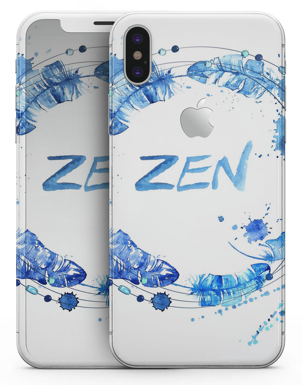 Abstract Watercolor Blue Feather Circle - iPhone X Skin-Kit
