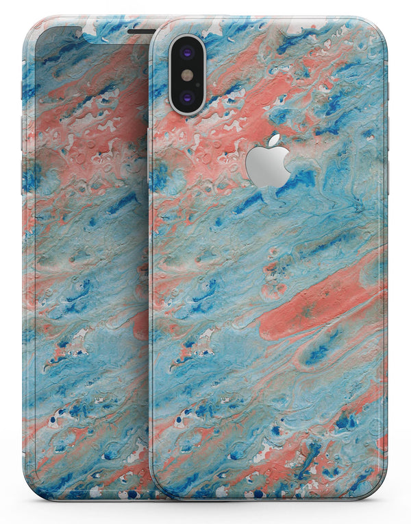 Abstract Wet Paint Coral Blues - iPhone X Skin-Kit