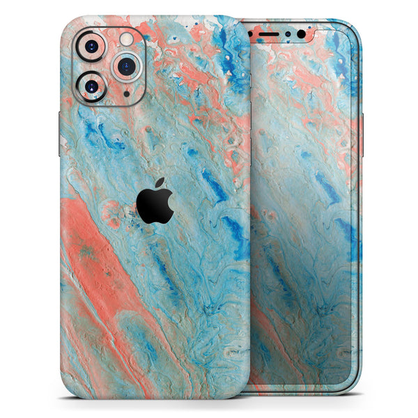 Abstract Wet Paint Coral Blues  - Protective Skin Wrap & Decal – Compatible with iPhone SE to iPhone 17 Pro Max (All Models)