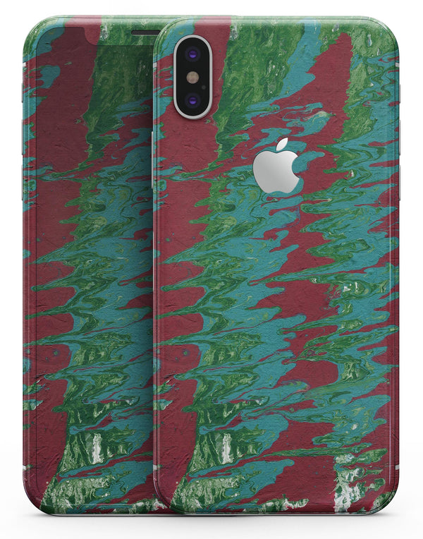 Abstract Wet Paint Mint Green to Red - iPhone X Skin-Kit