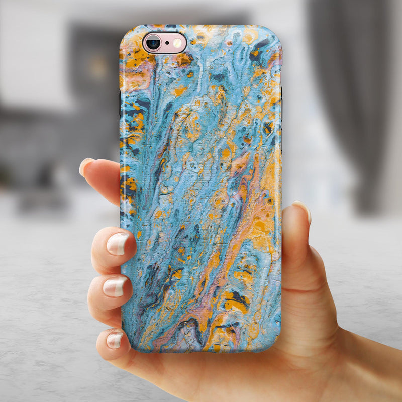 Abstract Wet Paint Teal and Gold iPhone 6/6s or 6/6s Plus 2-Piece Hybrid INK-Fuzed Case