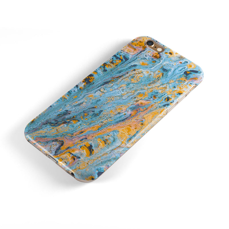 Abstract Wet Paint Teal and Gold iPhone 6/6s or 6/6s Plus 2-Piece Hybrid INK-Fuzed Case