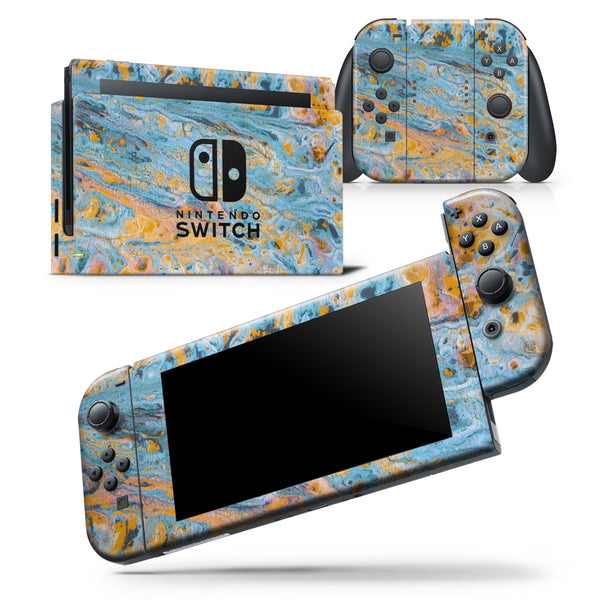 Abstract Wet Paint Teal and Gold - Skin Wrap Decal for Nintendo Switch Lite Console & Dock - 3DS XL - 2DS - Pro - DSi - Wii - Joy-Con Gaming Controller