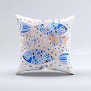Abstract White and Blue Fish Fossil ink-Fuzed Decorative Throw Pillow