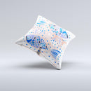 Abstract White and Blue Fish Fossil ink-Fuzed Decorative Throw Pillow