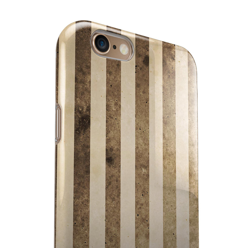 Aged Brown and Grunge Vertical Stripes iPhone 6/6s or 6/6s Plus 2-Piece Hybrid INK-Fuzed Case