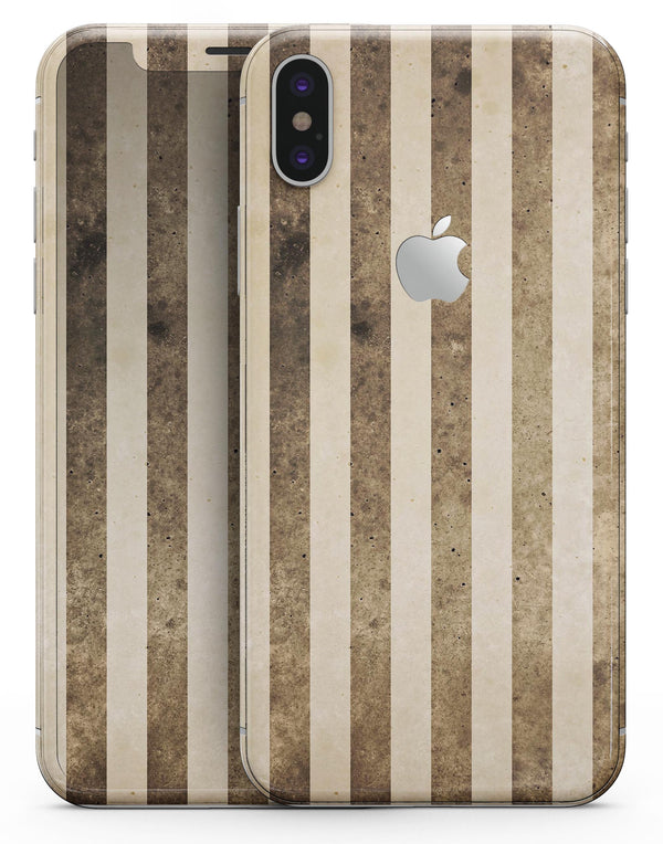 Aged Brown and Grunge Vertical Stripes - iPhone X Skin-Kit