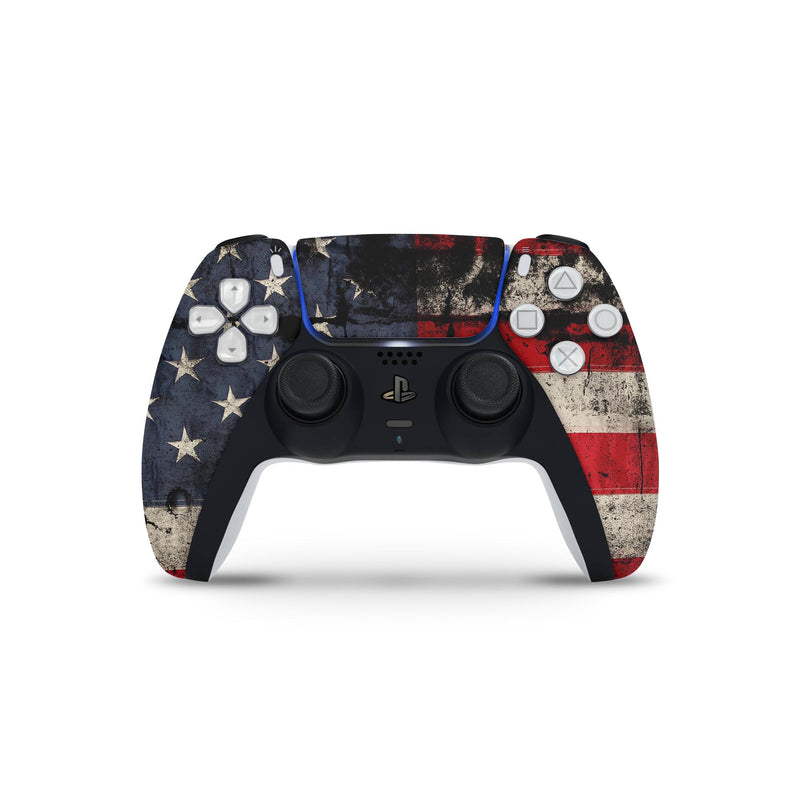 American Distressed Flag Panel - Full Body Skin Decal Wrap Kit for Sony Playstation 5, Playstation 4, Playstation 3, & Controllers