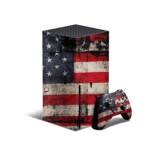 American Distressed Flag Panel - Full Body Skin Decal Wrap Kit for Xbox Consoles & Controllers