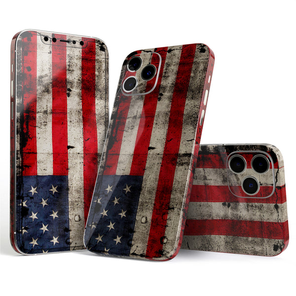 American Distressed Flag Panel // Full-Body Skin Decal Wrap Cover for Apple iPhone 15, 14, 13, Pro, Pro Max, Mini, XR, XS, SE (All Models)