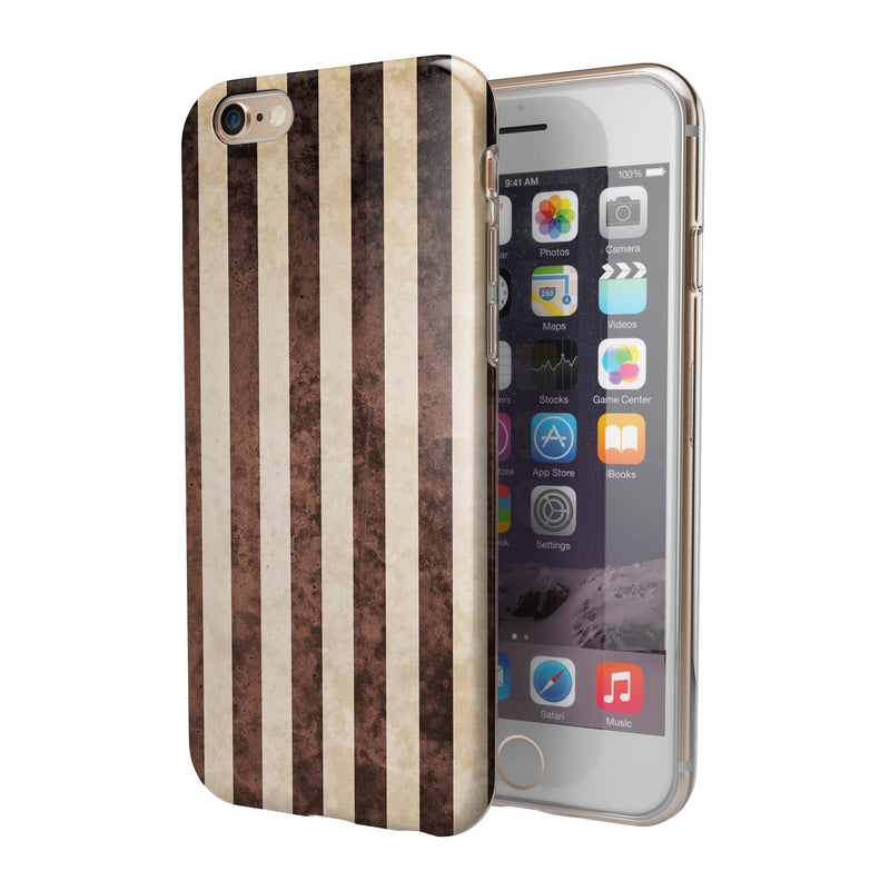 Antique Cocoa and Tan Vertical Stripes iPhone 6/6s or 6/6s Plus 2-Piece Hybrid INK-Fuzed Case