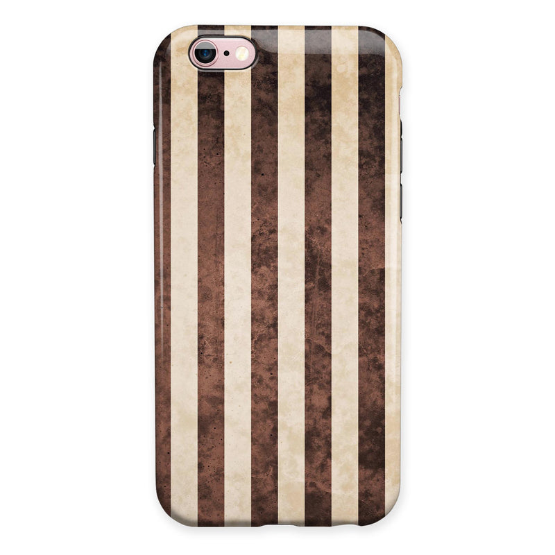 Antique Cocoa and Tan Vertical Stripes iPhone 6/6s or 6/6s Plus 2-Piece Hybrid INK-Fuzed Case