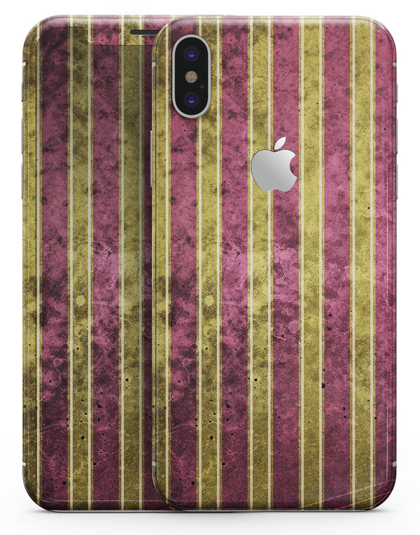 Antique Maroon and Mustard Vertical Stripes - iPhone X Skin-Kit