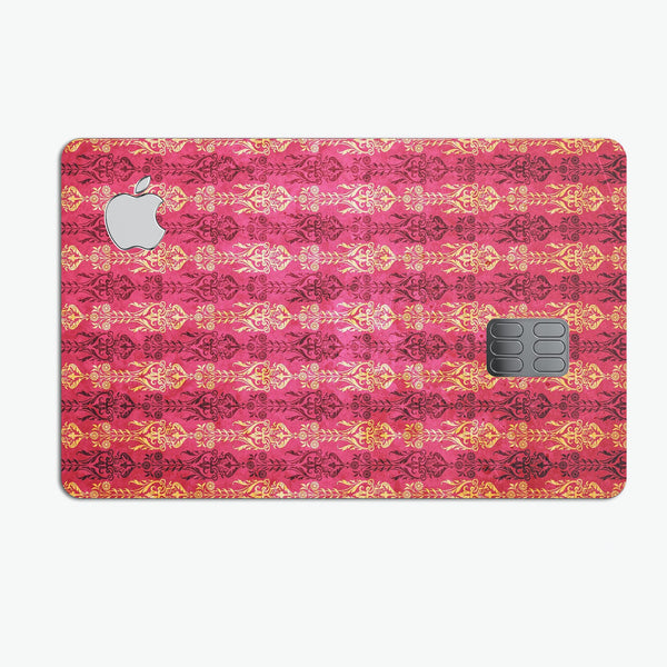 Antique Pink and Yellow Damask Pattern - Premium Protective Decal Skin-Kit for the Apple Credit Card