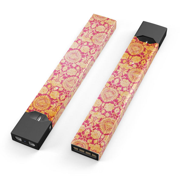 Antique Red and Orange Cauliflower Damask Pattern - Premium Decal Protective Skin-Wrap Sticker compatible with the Juul Labs vaping device