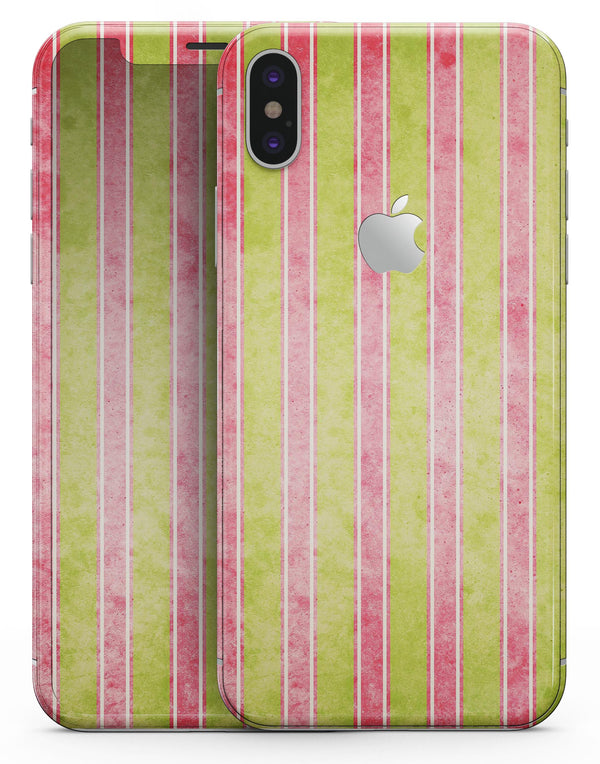 Antique Red and Yellow Verticle Stripes - iPhone X Skin-Kit
