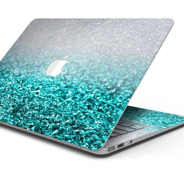 Aqua Blue & Silver Glimmer Fade - Skin Decal Wrap Kit Compatible with the Apple MacBook Pro, Pro with Touch Bar or Air (11", 12", 13", 15" & 16" - All Versions Available)
