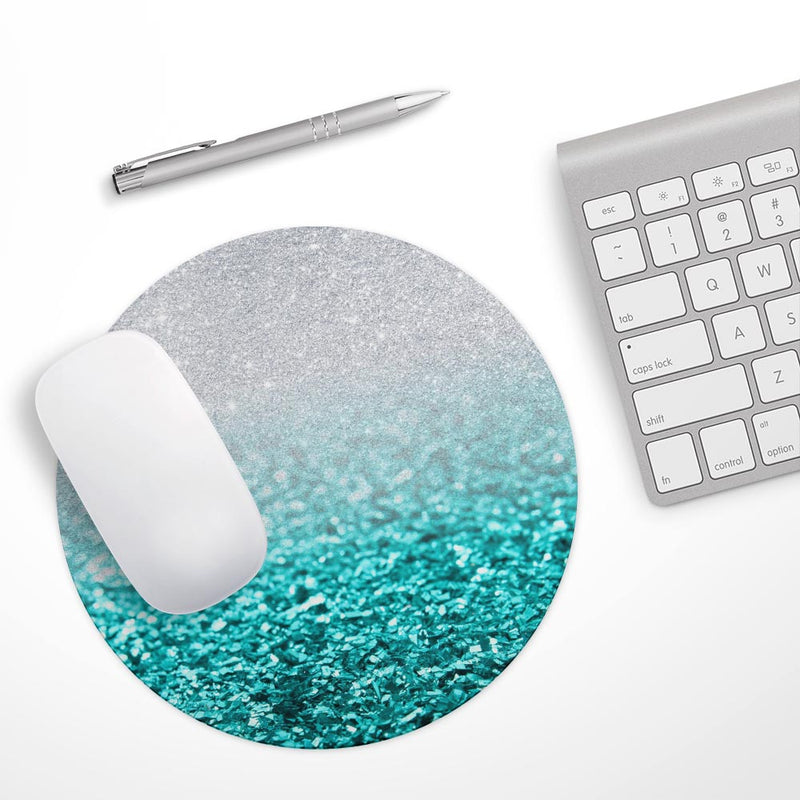 Aqua Blue & Silver Glimmer Fade// WaterProof Rubber Foam Backed Anti-Slip Mouse Pad for Home Work Office or Gaming Computer Desk