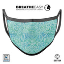 Aqua Damask v2 Watercolor Pattern - Made in USA Mouth Cover Unisex Anti-Dust Cotton Blend Reusable & Washable Face Mask with Adjustable Sizing for Adult or Child