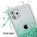 Aqua Green & Silver Glimmer Fade  - Protective Skin Wrap & Decal – Compatible with iPhone SE to iPhone 17 Pro Max (All Models)