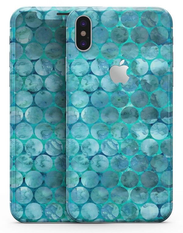 Aqua Sorted Large Watercolor Polka Dots - iPhone X Skin-Kit
