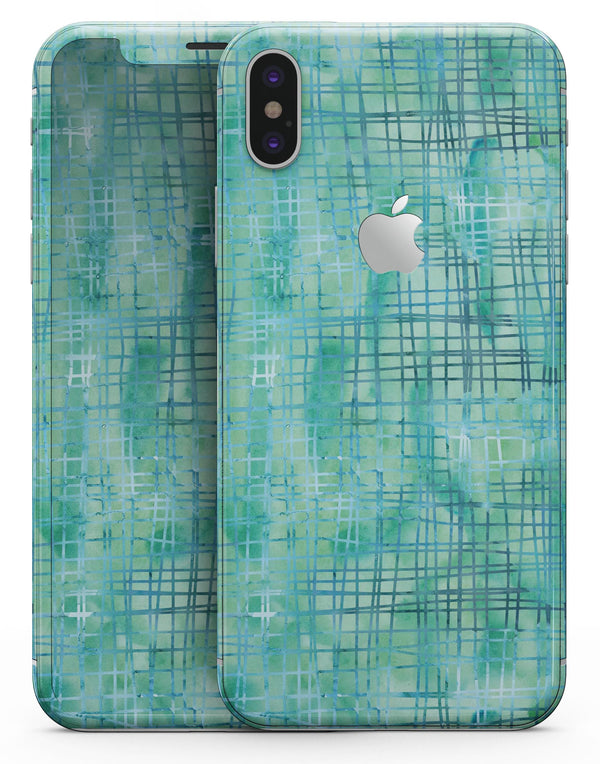 Aqua Watercolor Cross Hatch - iPhone X Skin-Kit