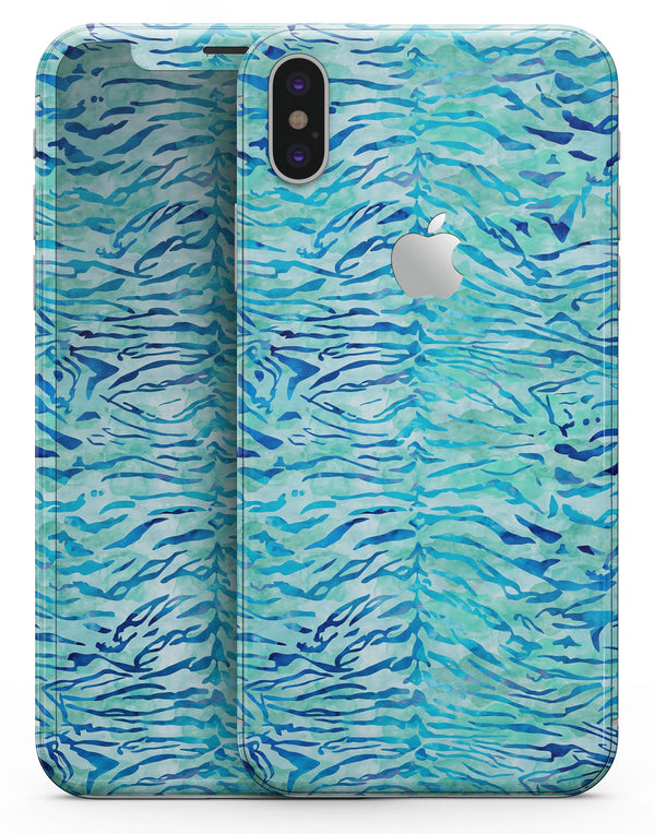 Aqua Watercolor Tiger Pattern - iPhone X Skin-Kit