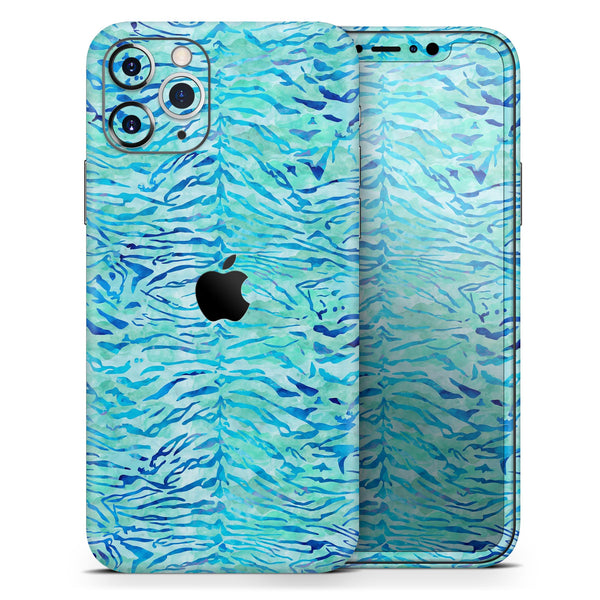 Aqua Watercolor Tiger Pattern  - Protective Skin Wrap & Decal – Compatible with iPhone SE to iPhone 17 Pro Max (All Models)