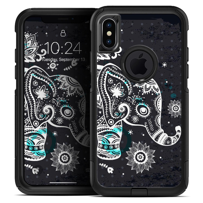 Aztec Elephant Blue Accented Modern Illustration - Skin Kit for the iPhone OtterBox Cases