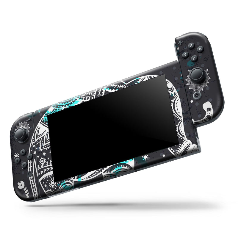 Aztec Elephant Blue Accented Modern Illustration // Skin Decal Wrap Kit for Nintendo Switch Console & Dock, Joy-Cons, Pro Controller, Lite, 3DS XL, 2DS XL, DSi, or Wii