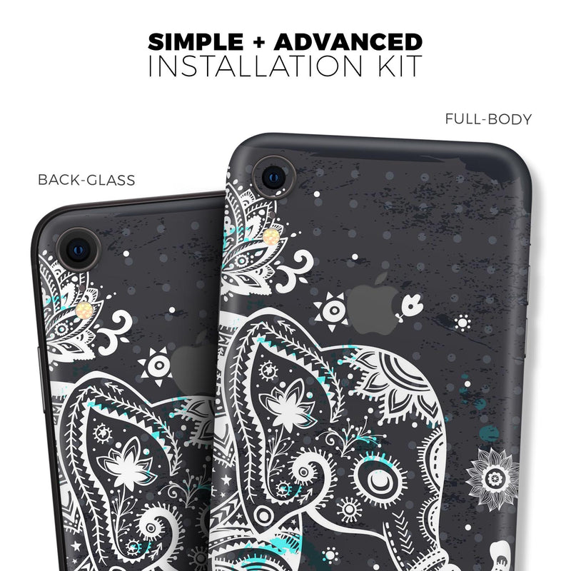 Aztec Elephant Blue Accented Modern Illustration - Skin-Kit for the Apple iPhone XR, XS MAX, XS/X, 8/8+, 7/7+, 5/5S/SE (All iPhones Available)