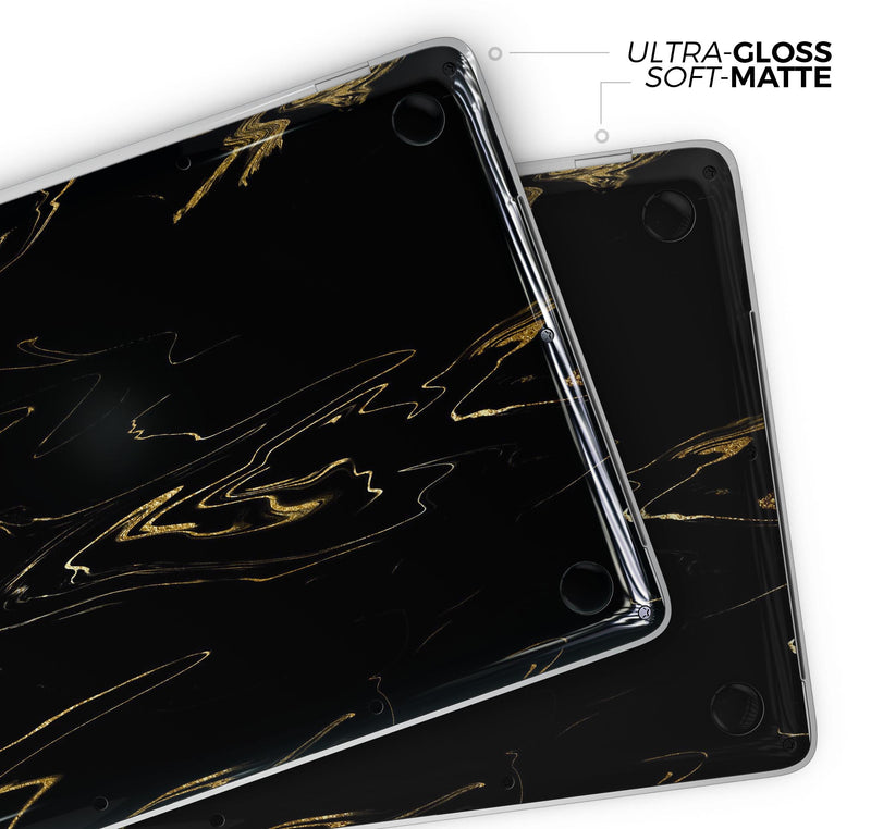 Black & Gold Marble Swirl V10 - Skin Decal Wrap Kit Compatible with the Apple MacBook Pro, Pro with Touch Bar or Air (11", 12", 13", 15" & 16" - All Versions Available)
