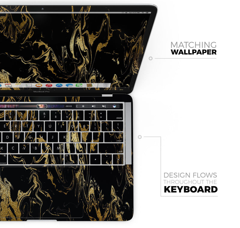 Black & Gold Marble Swirl V1 - Skin Decal Wrap Kit Compatible with the Apple MacBook Pro, Pro with Touch Bar or Air (11", 12", 13", 15" & 16" - All Versions Available)